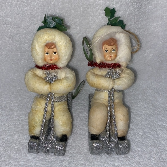 NWT ragon house batting boy on glitter sled ornament vintage primitive look - Picture 4 of 7
